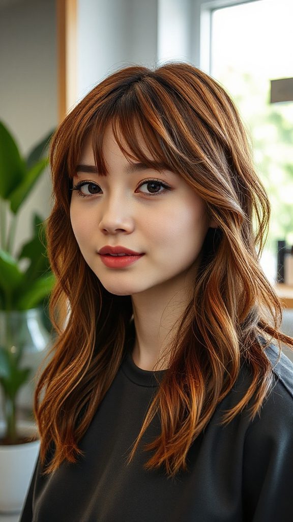 asymmetrical curtain bangs style