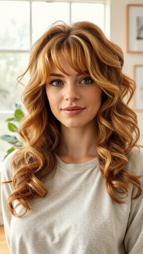 bouncy curls with wispy bangs