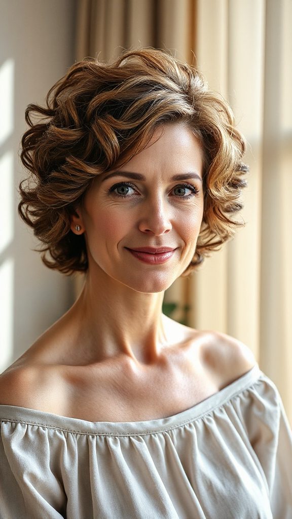 bouncy side swept curly pixie
