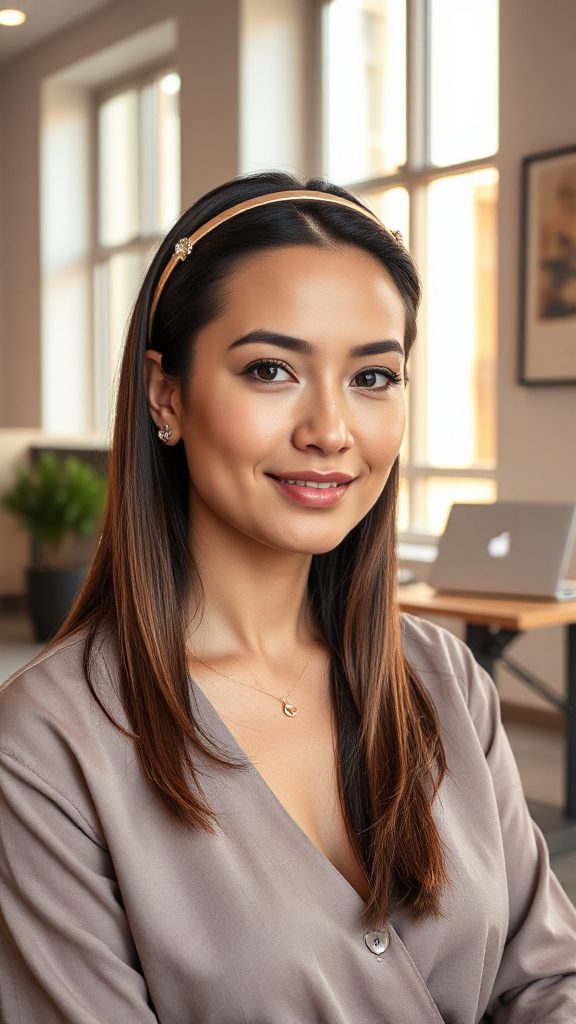 chic polished headband hairstyle