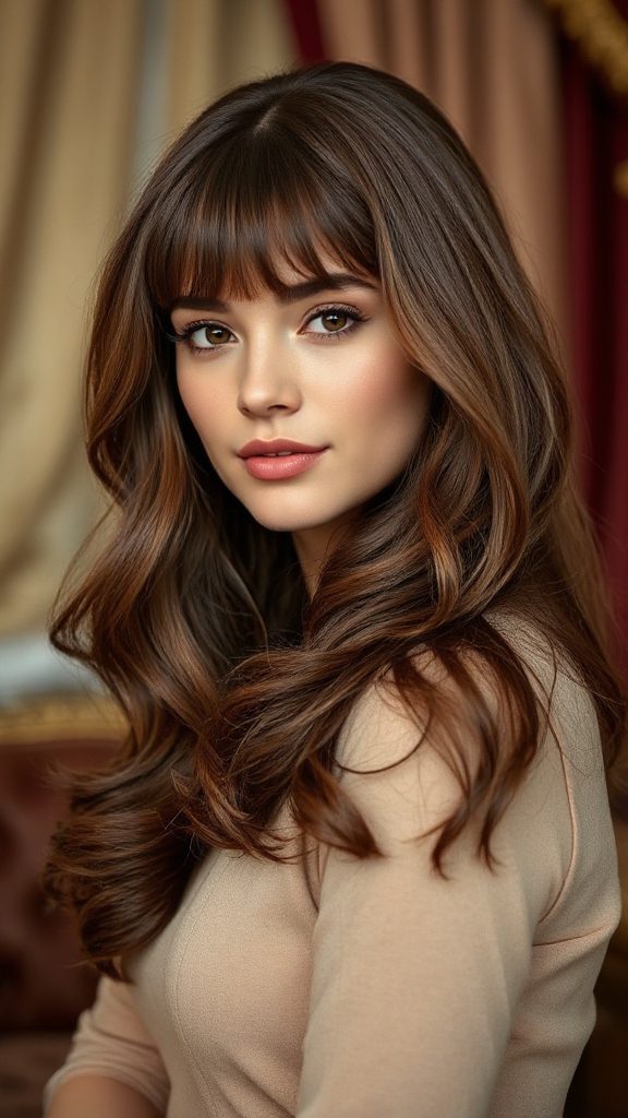 dramatic voluminous curtain bangs