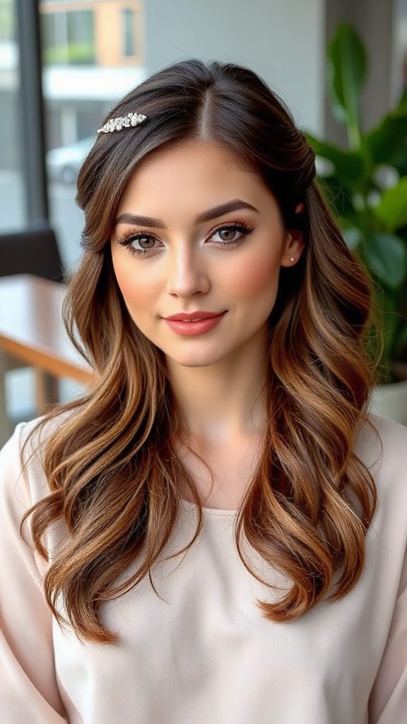 elegant half up lob hairstyle