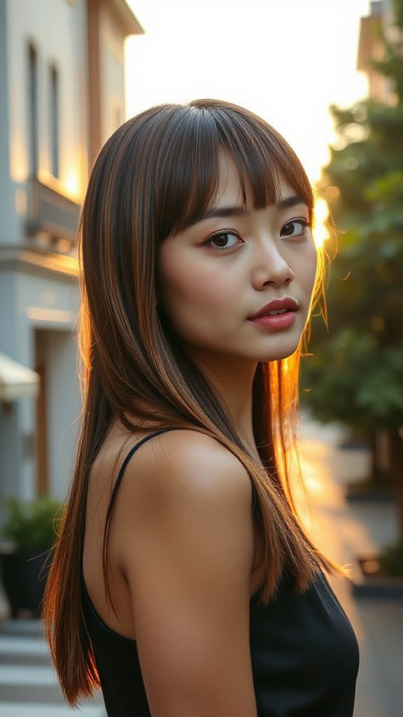 elegant long curtain bangs