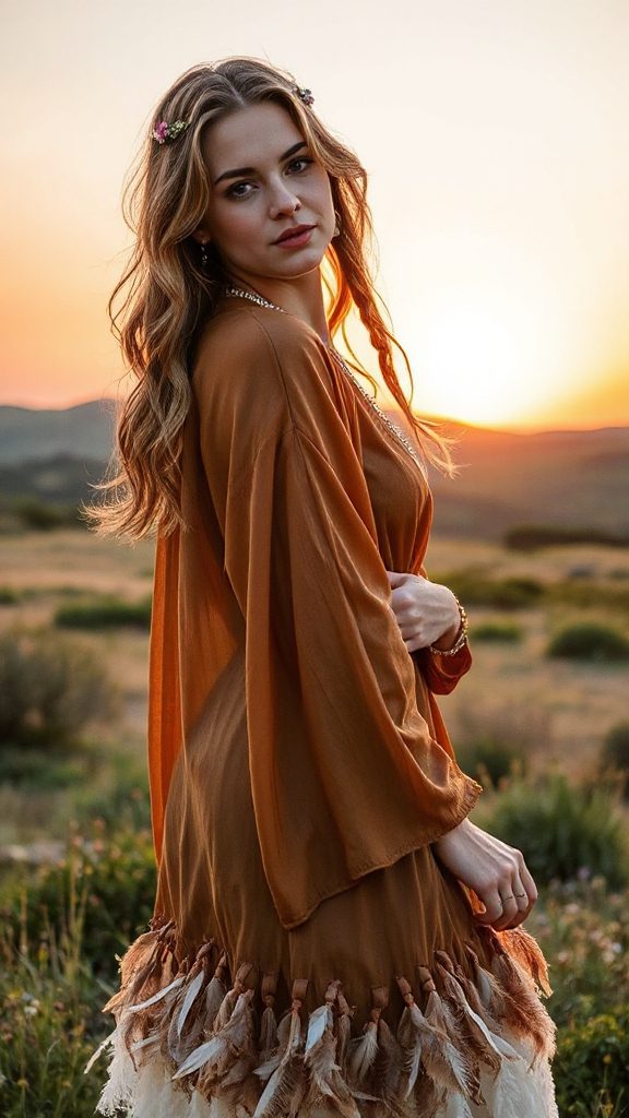 feathered boho kimono style