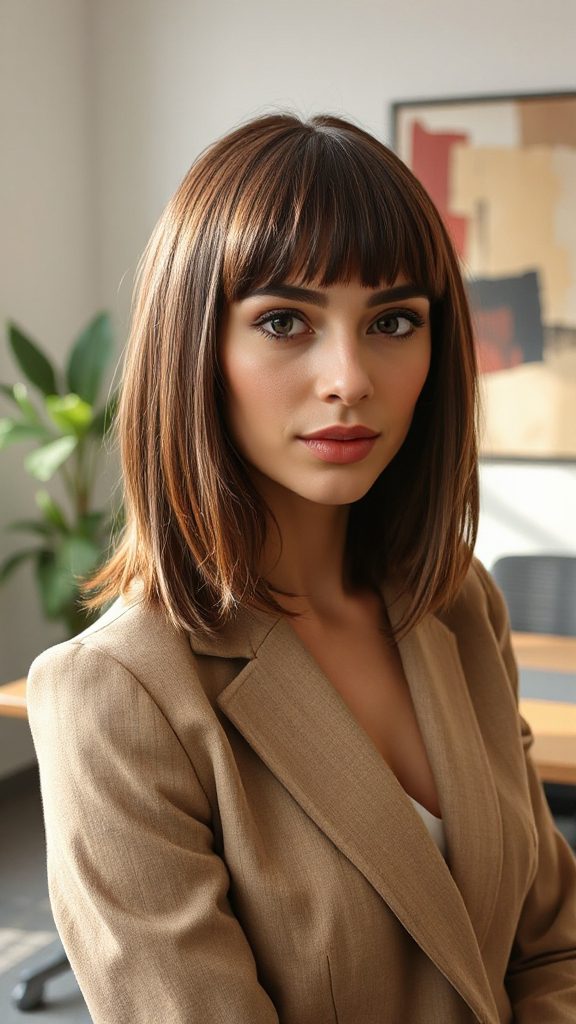 sleek lob with bangs