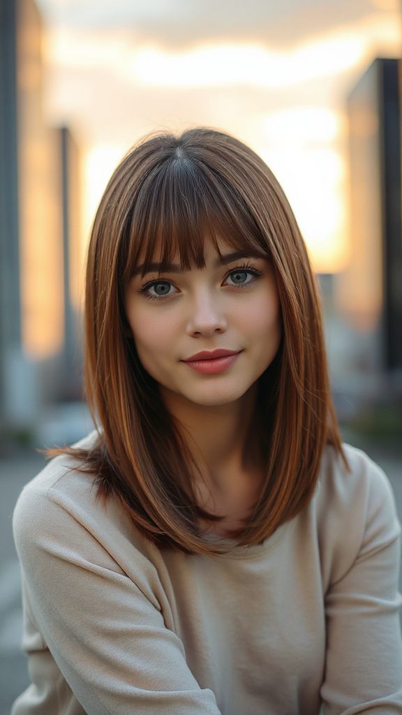 sleek sophisticated curtain bangs