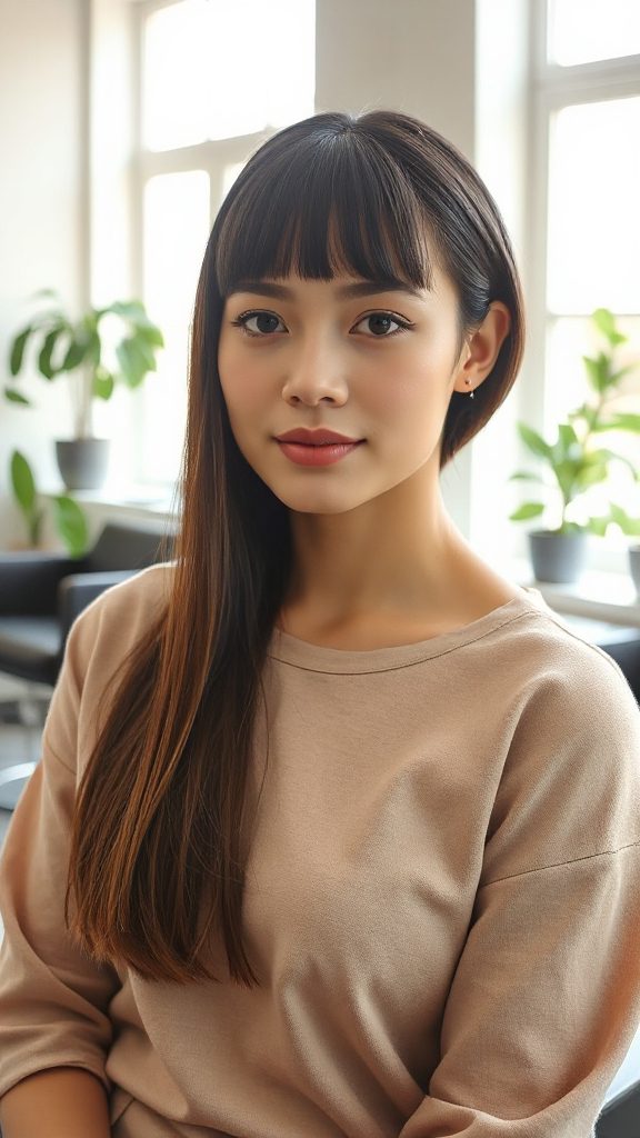 sophisticated tapered curtain bangs