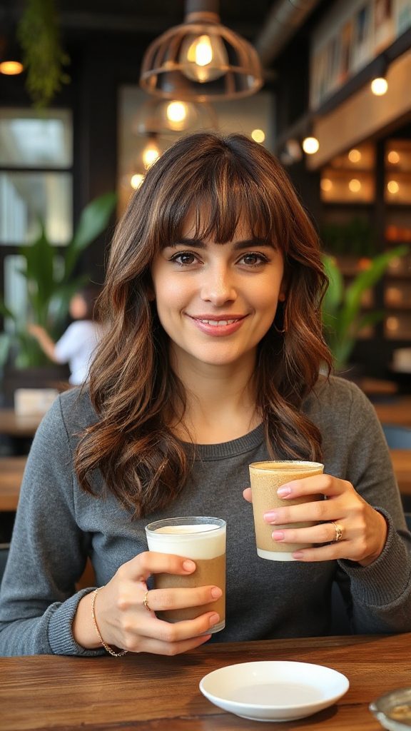textured lob with bangs textured lob with bangs